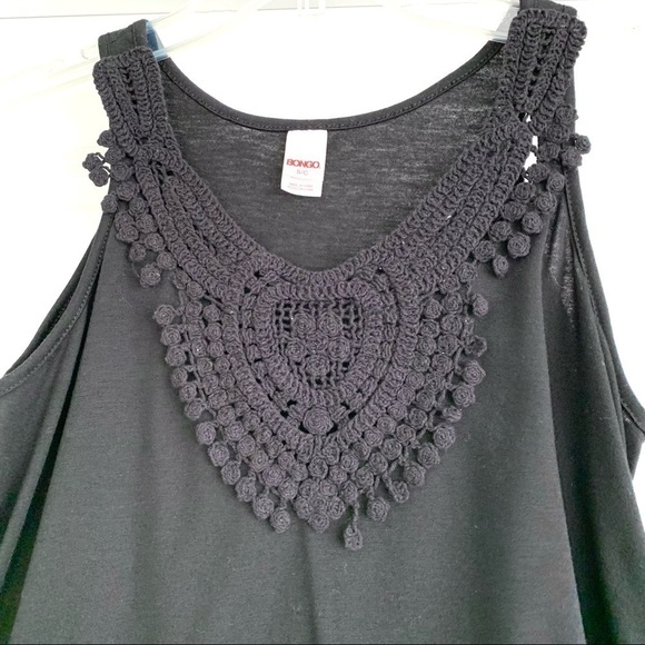 BONGO Black Crop Crochet Boxy Tank Top Loose Flowy Fit size Small - Picture 5 of 6